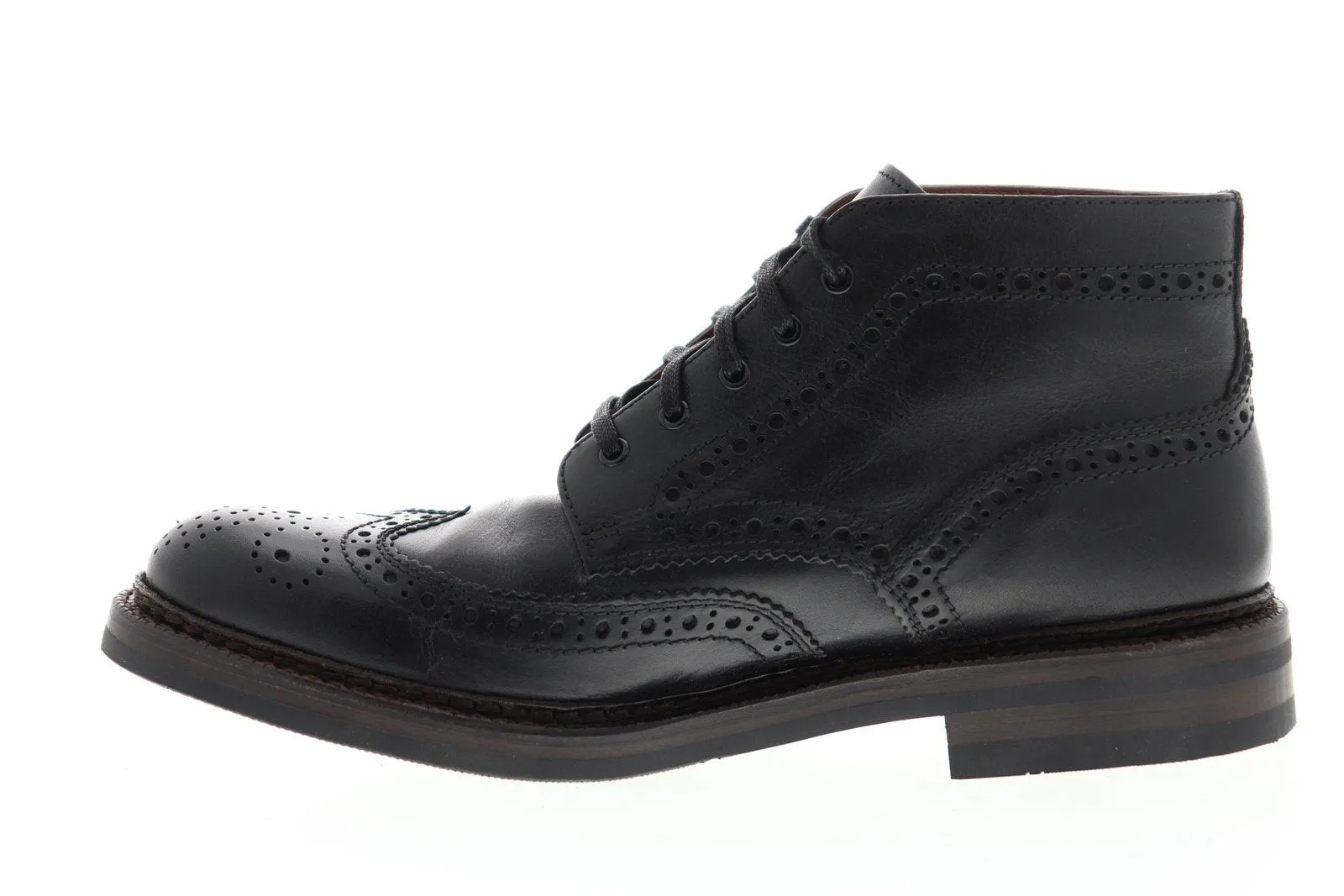 Black Leather Mid Top Lace Up Chukka Boots for Men