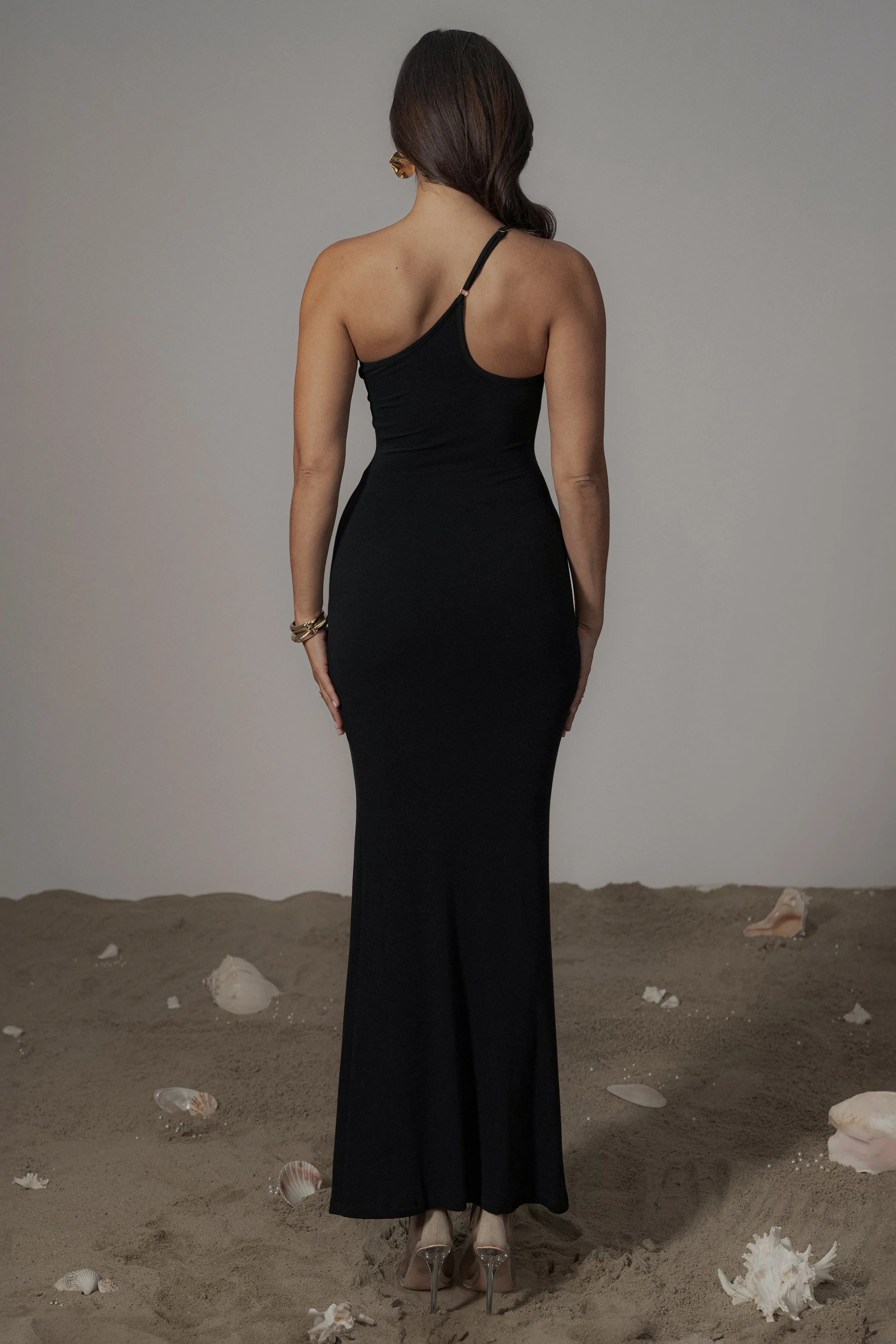 Black Wanderlust One Shoulder Dress