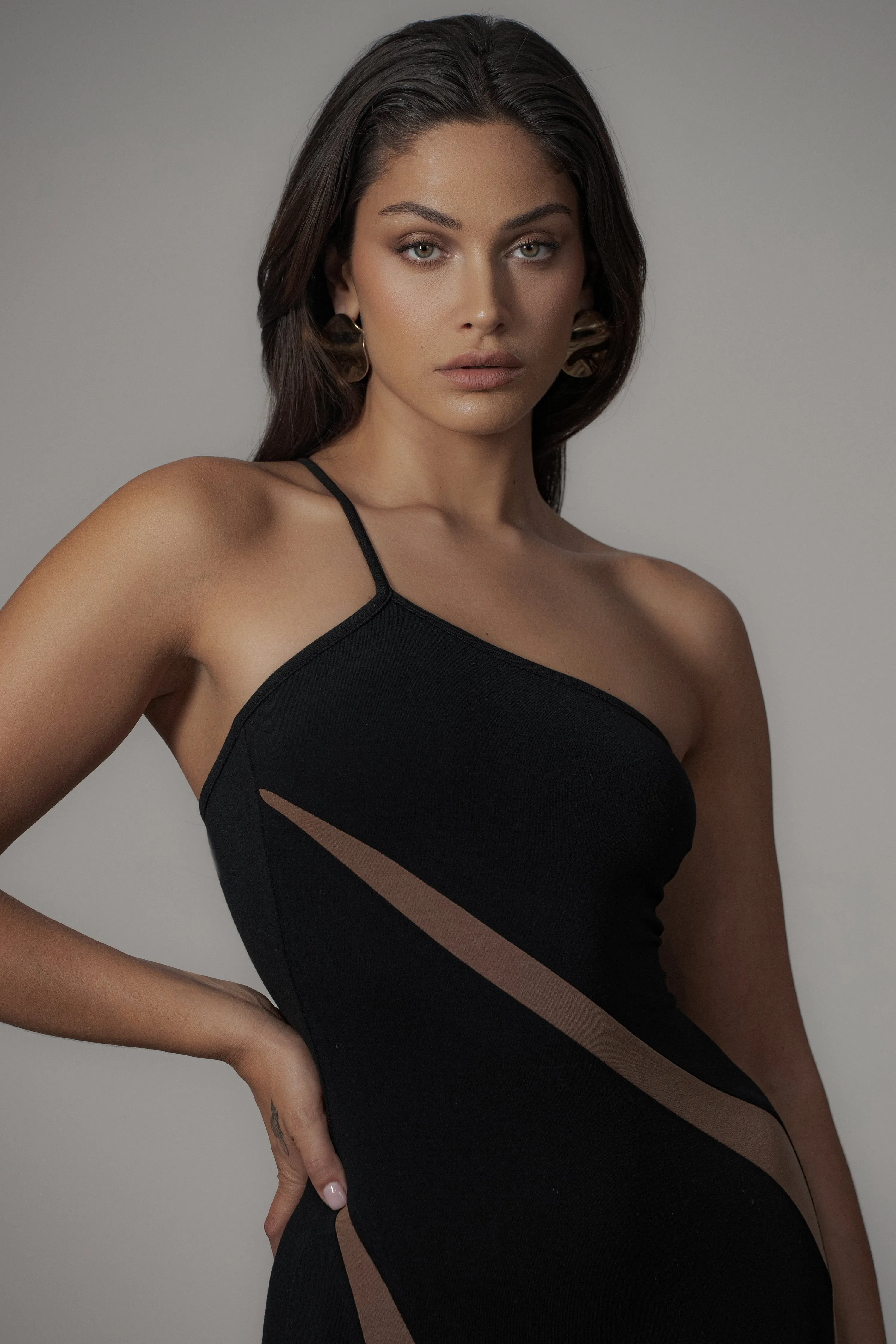 Black Wanderlust One Shoulder Dress