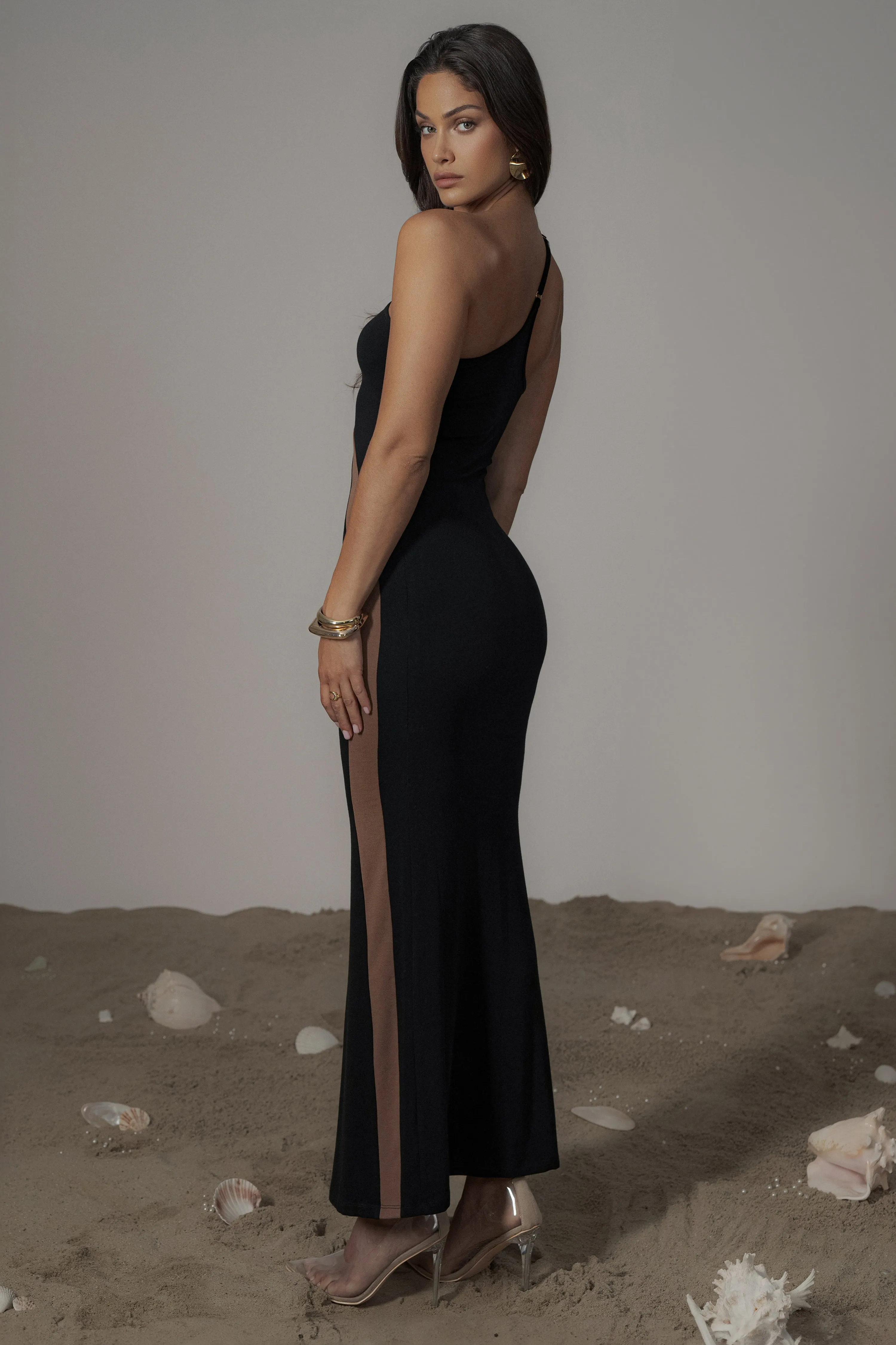 Black Wanderlust One Shoulder Dress