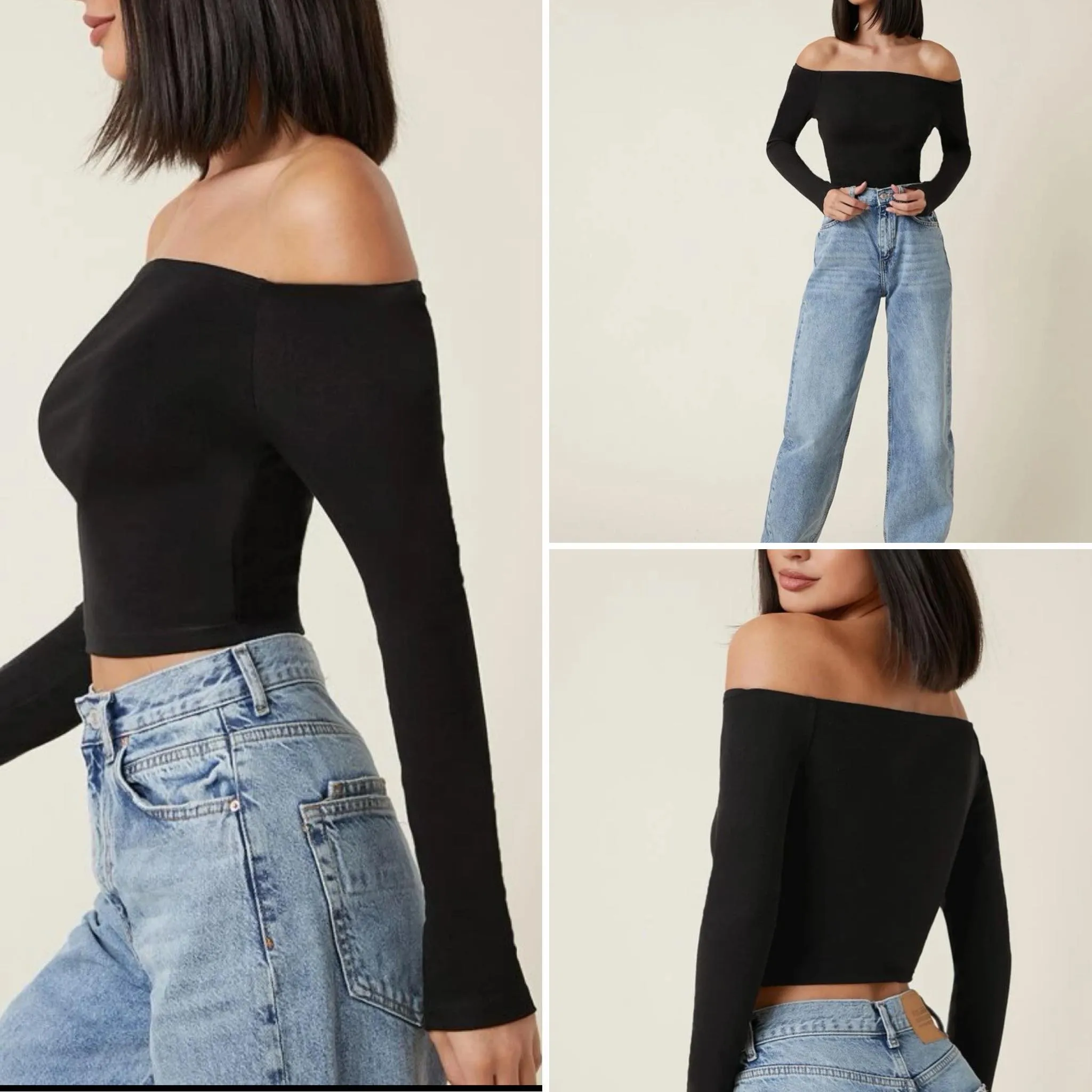 Chic Black Off-Shoulder Crop Tee