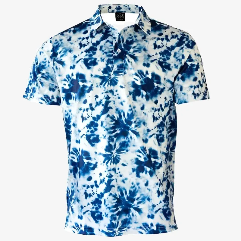 Blue Tie Dye Golf Polo with Cool Tech Performance