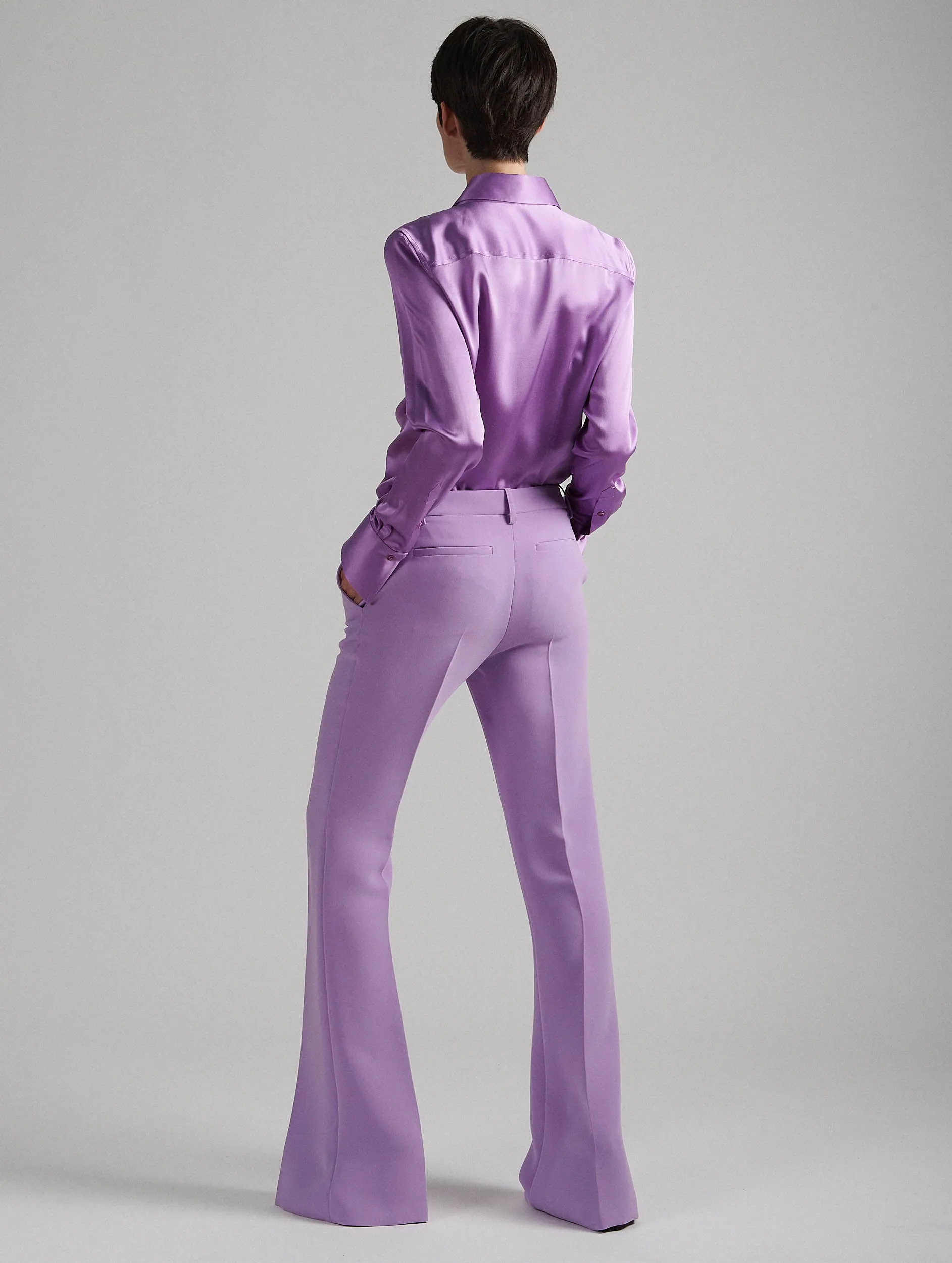 Bootleg trousers in lilac crepe