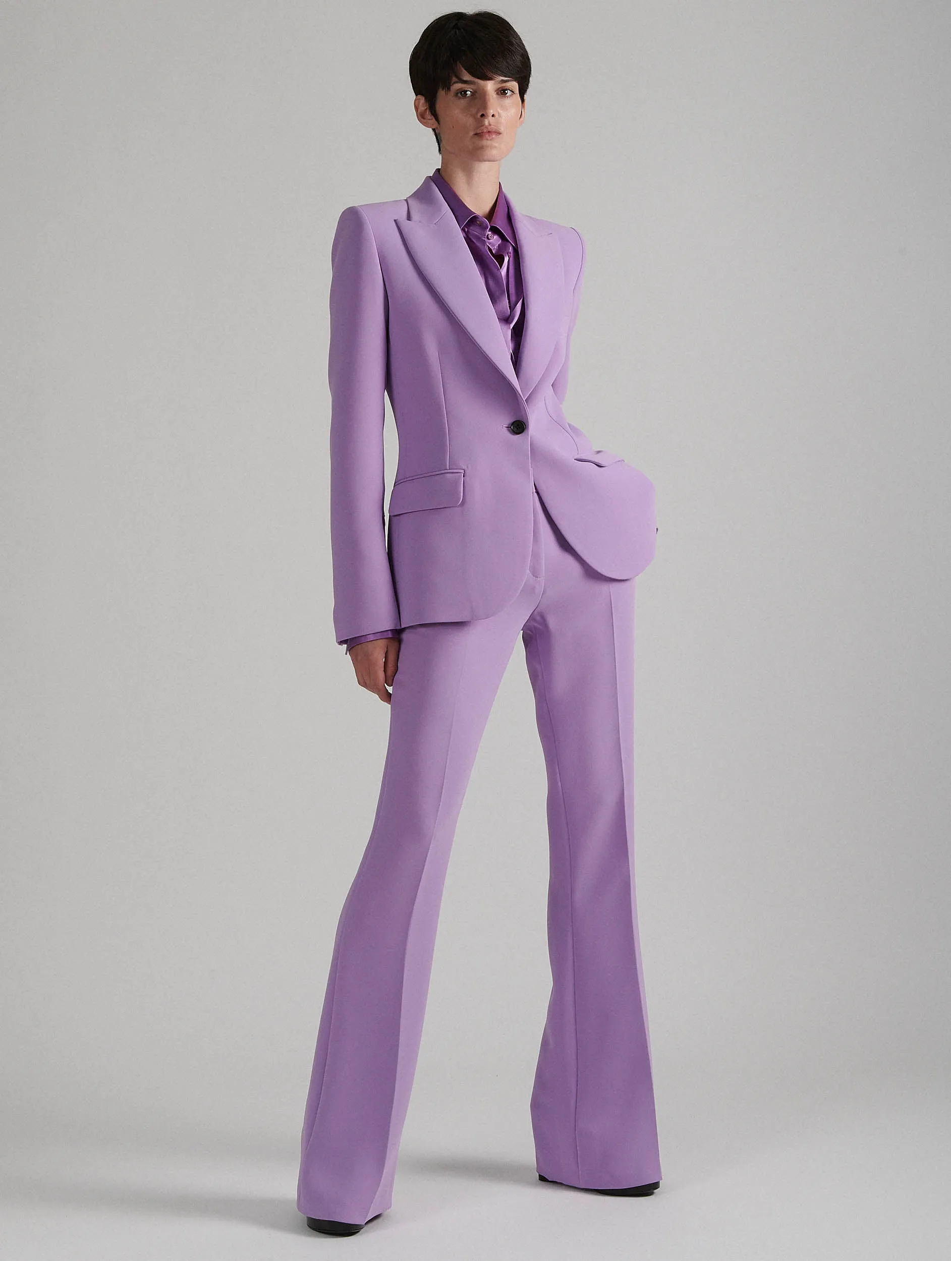 Bootleg trousers in lilac crepe