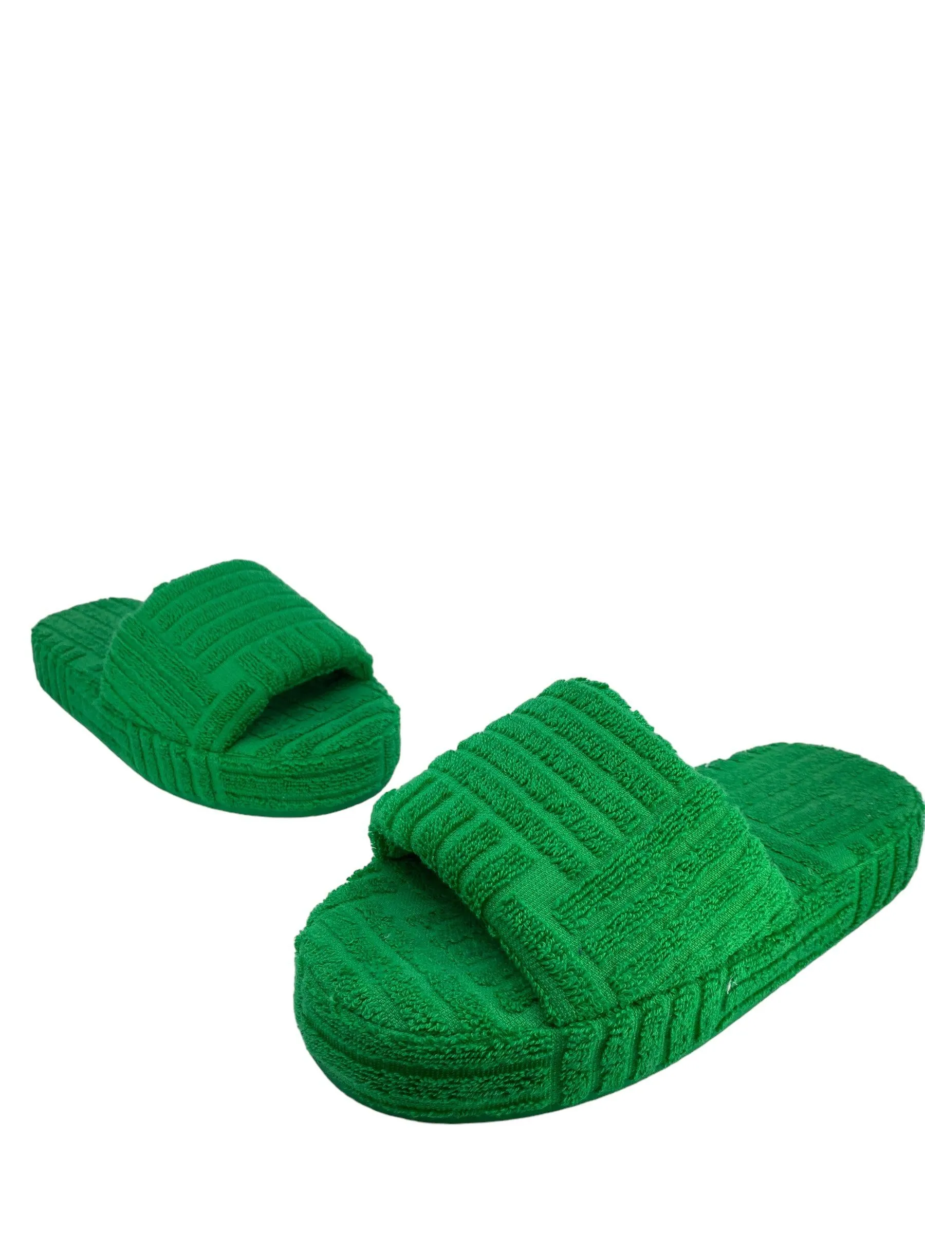 Bottega Veneta Green Cotton Sponge Slide - Size 7