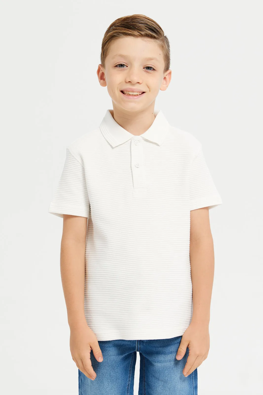 Boys Junior Short Sleeve Ivory Polo Tsh