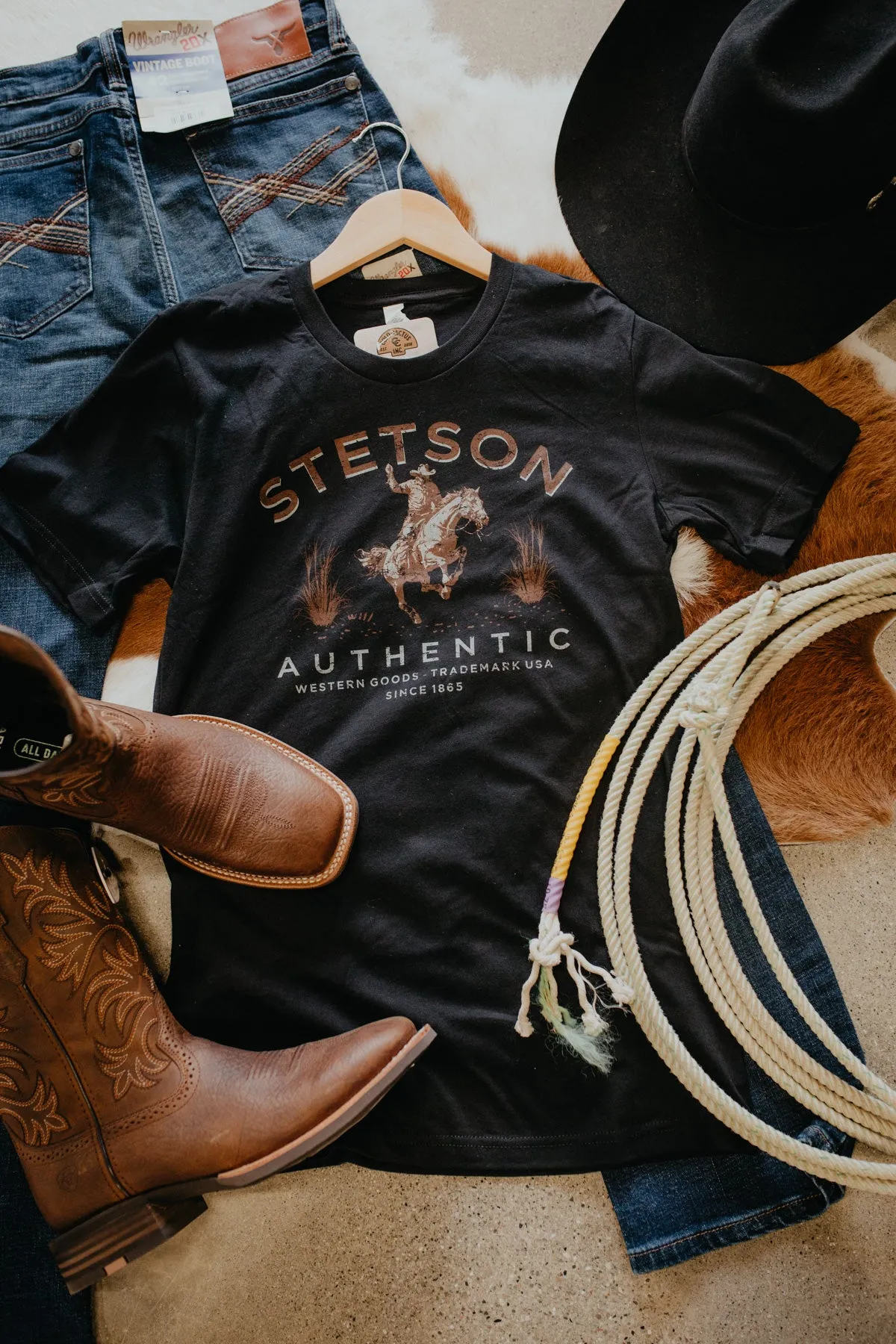 'Bronc n' Horse Scenery' Unisex T-Shirt by Stetson (S - 2XL)