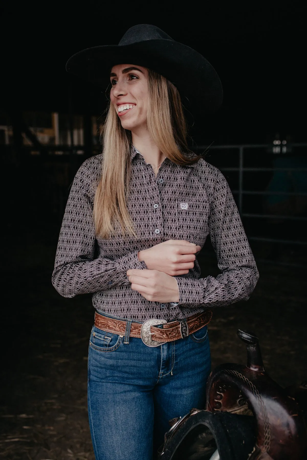 'Brooklyn' Brown & Powder Blue Women's CINCH Shirt (XS-XXL)