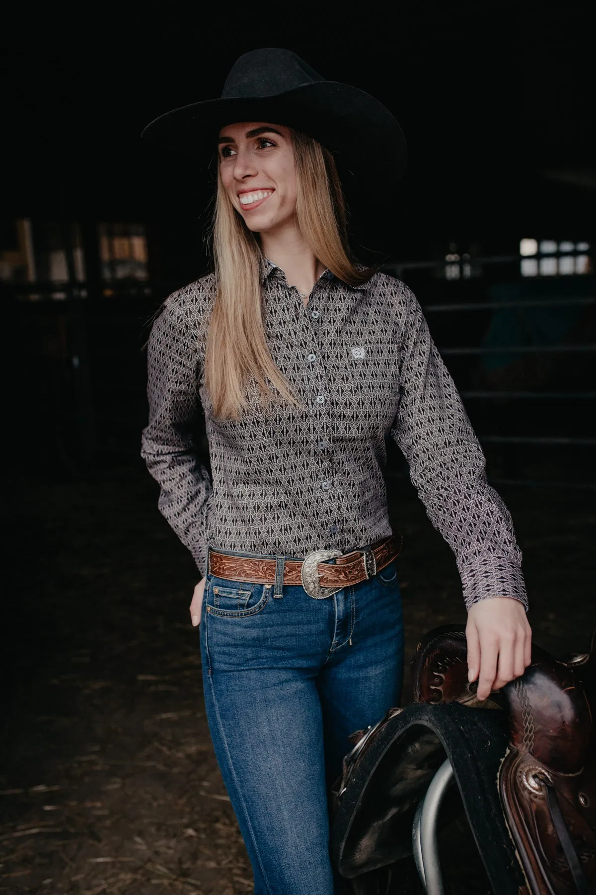 'Brooklyn' Brown & Powder Blue Women's CINCH Shirt (XS-XXL)