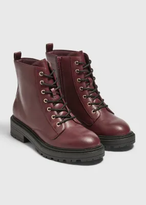 Womens Burgundy Lace-Up Boots