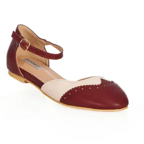 Burgundy Red Brogue Flat Sandal