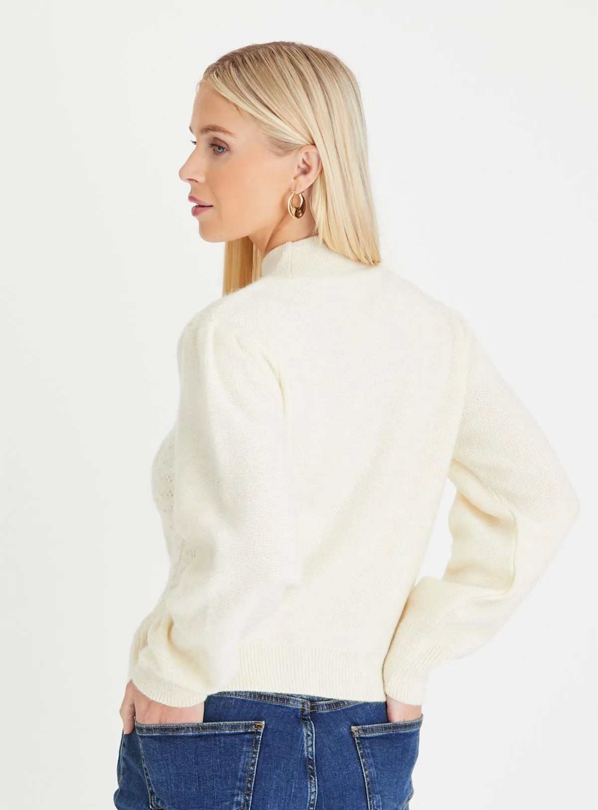 Cream Cable Design High Neck Jumper  S