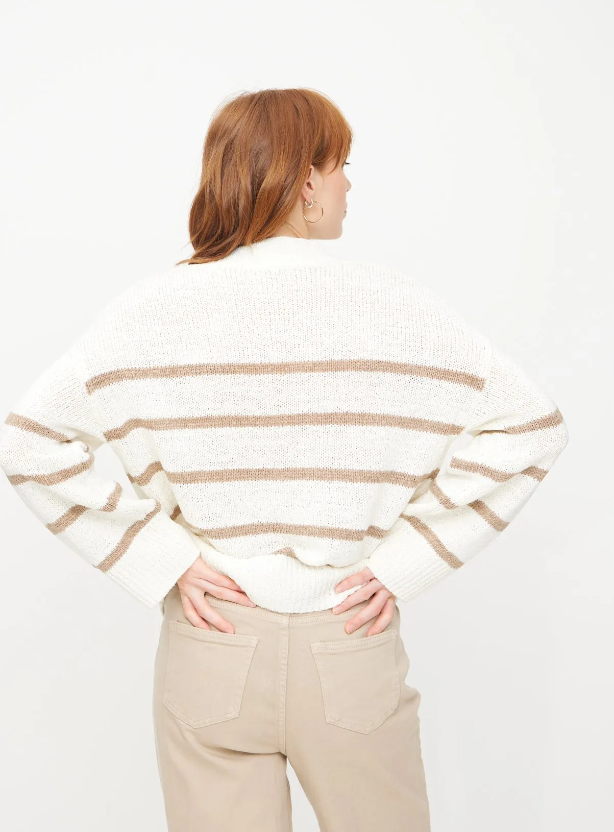 Cream Stripe Cropped Tape Yarn Jumper in size 18 by Tu