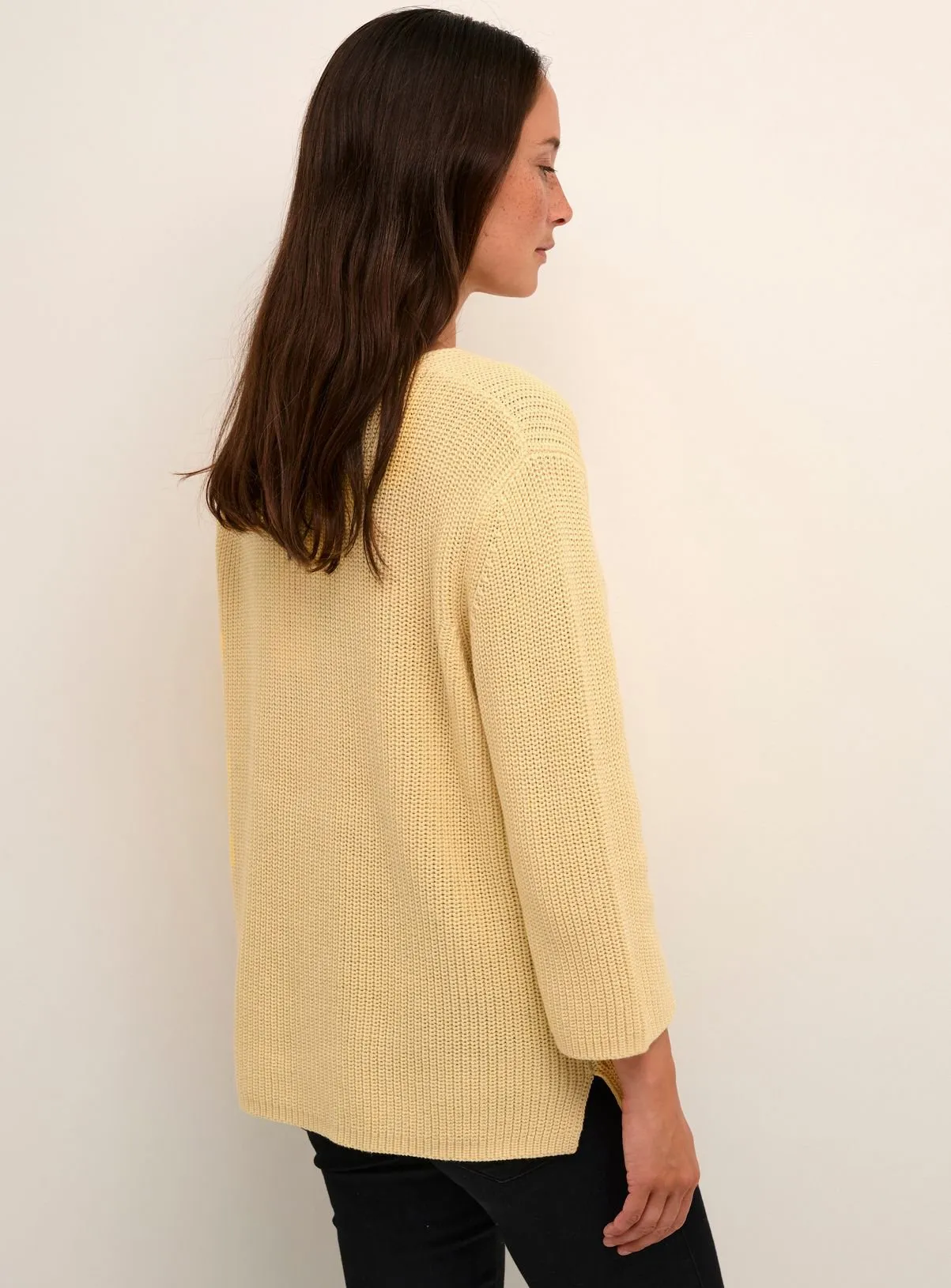 Yellow XS V Neck Cropped Sleeve Pullover by KAFFE