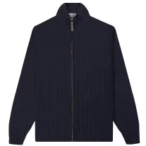 Canali Navy Textured Knit Full Zip Sweater