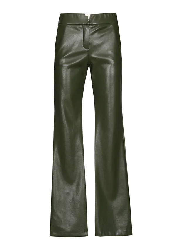 Caroline Biss GREEN STRAIGHT-FITTING ECO-LEATHER TROUSERS