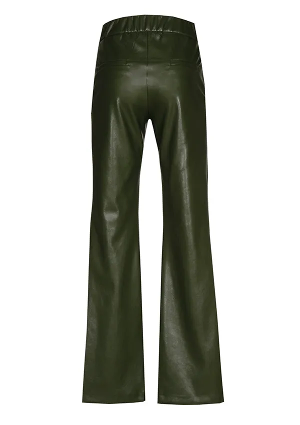 Caroline Biss GREEN STRAIGHT-FITTING ECO-LEATHER TROUSERS