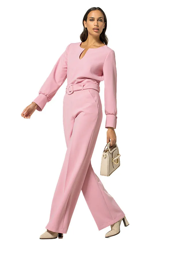 Caroline Biss PINK BELTED WIDE TROUSERS