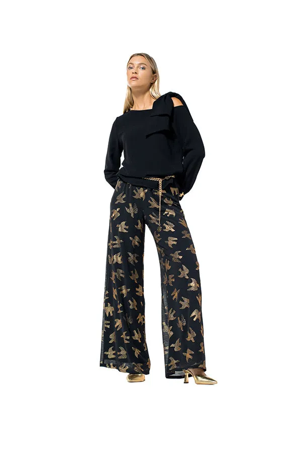 Caroline Biss SWALLOW PRINT LOOSE PALAZZO TROUSERS