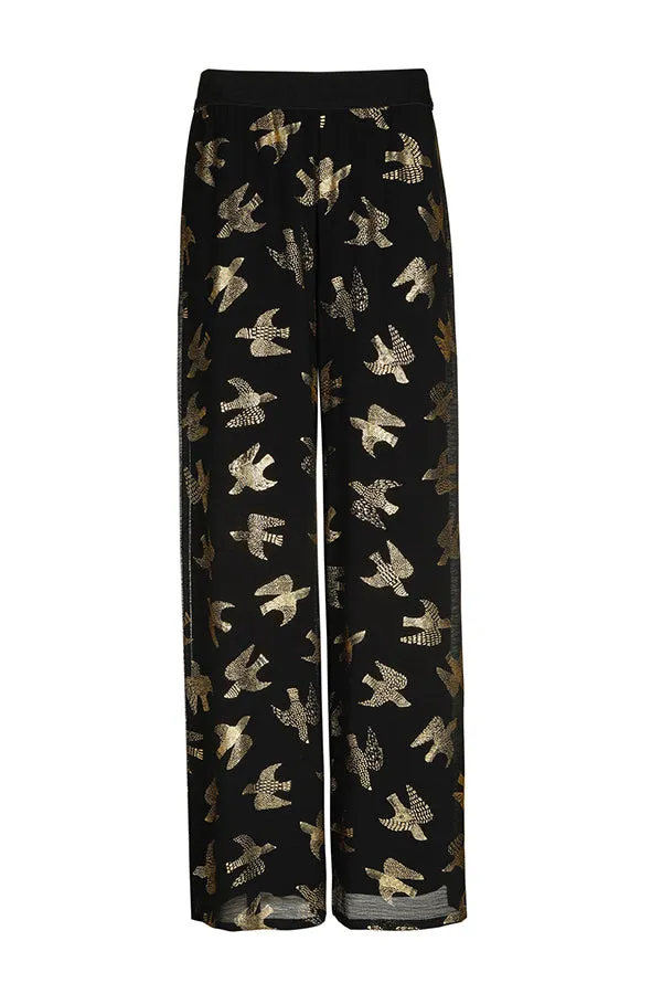 Caroline Biss SWALLOW PRINT LOOSE PALAZZO TROUSERS