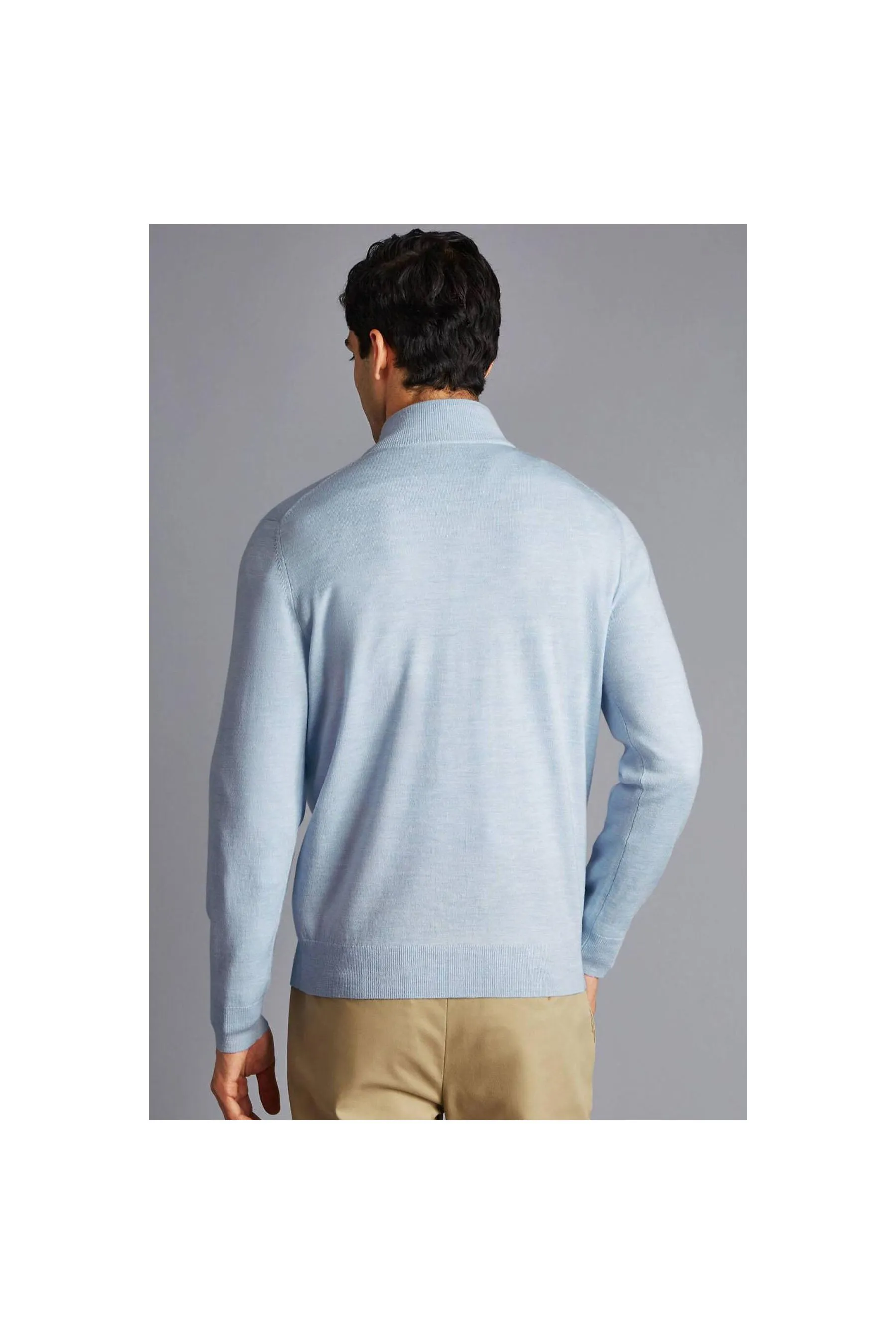 Light Blue Pure Merino Zip Neck Jumper  Sky Blue Men Jumpers