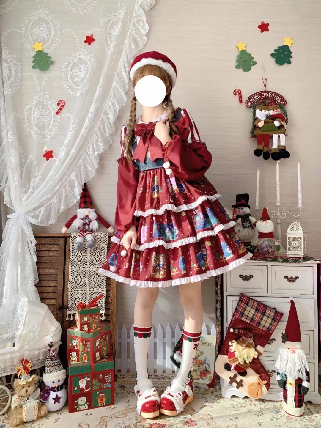 Christmas Lolita Set Dress with Vest and Elk Cloak