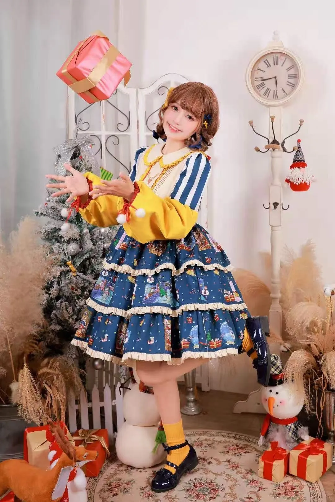 Christmas Lolita Set Dress with Vest and Elk Cloak