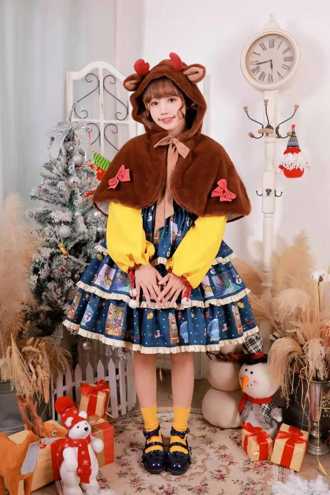 Christmas Lolita Set Dress with Vest and Elk Cloak