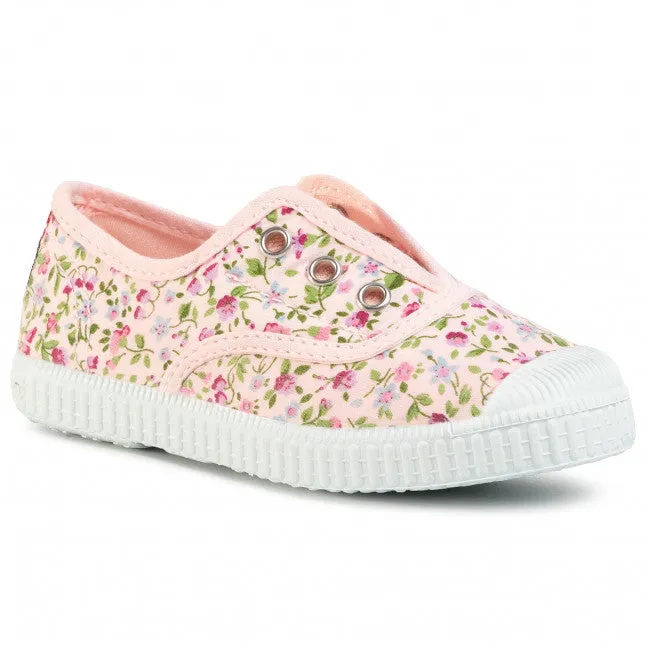 Light Pink Floral Canvas Espadrilles with Elastic - Style 70999