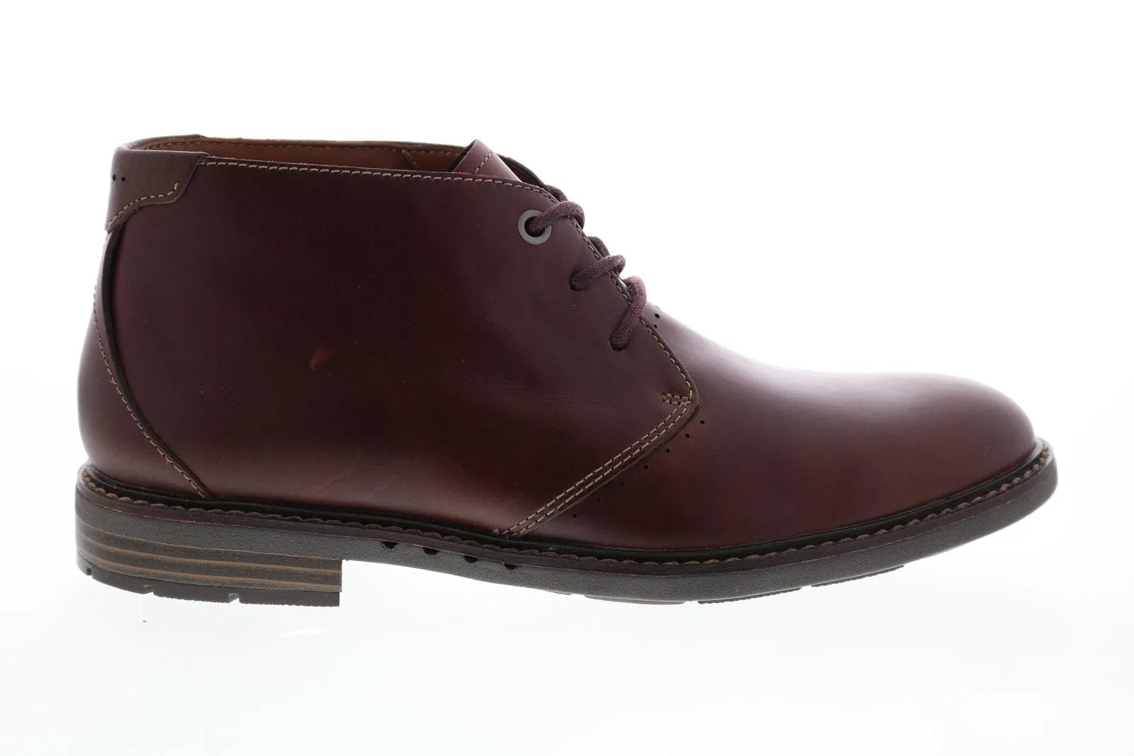 Clarks Men's Burgundy Leather Lace Up Chukka Boots - Unelott Mid