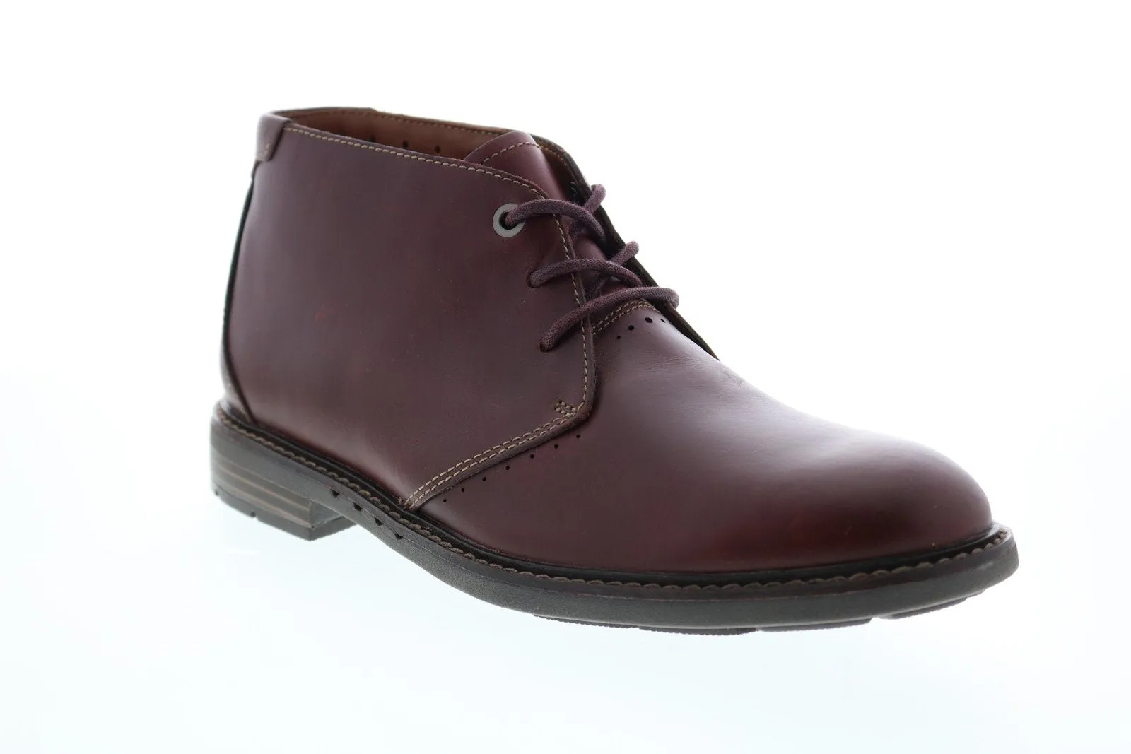 Clarks Men's Burgundy Leather Lace Up Chukka Boots - Unelott Mid