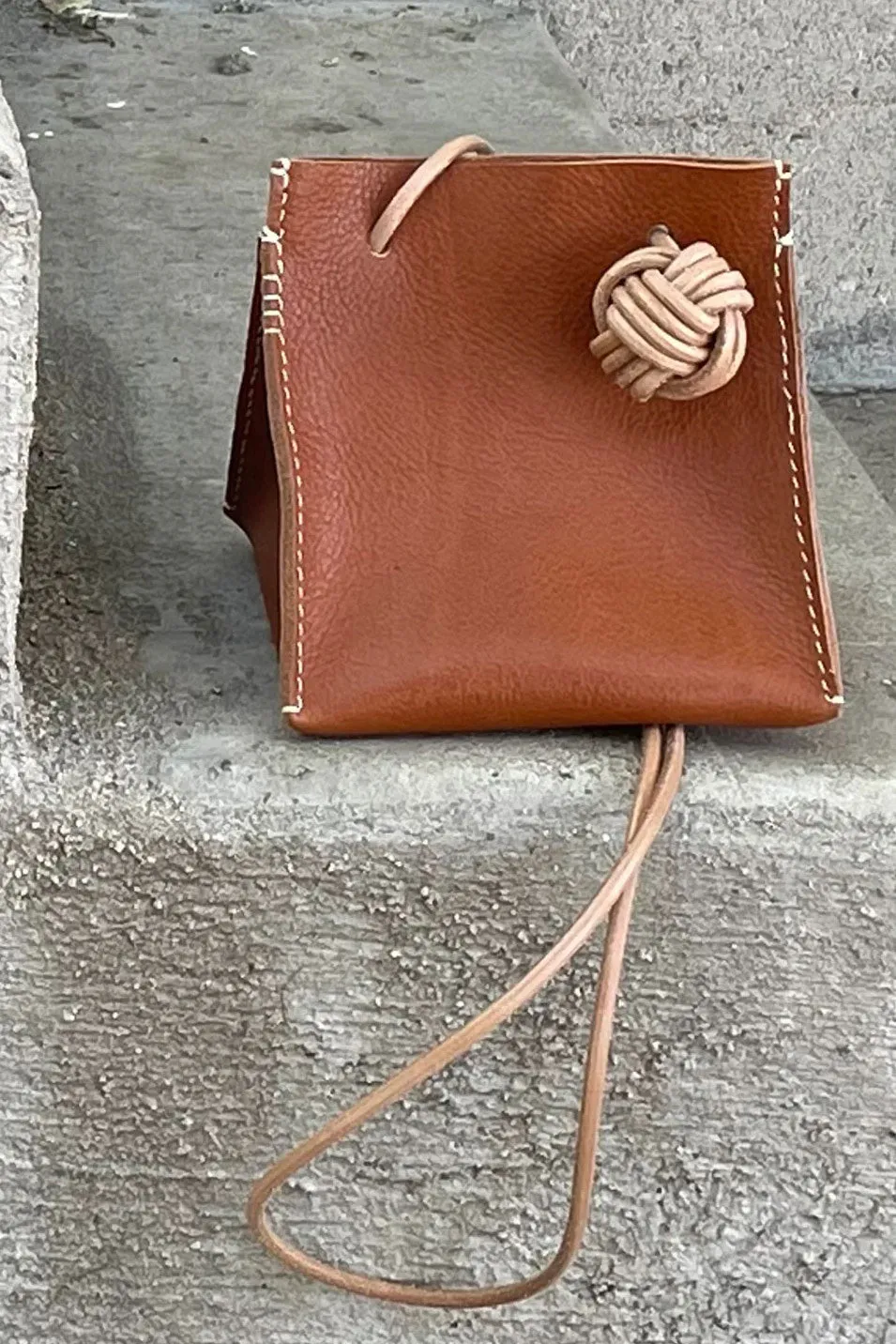 Cognac Leather Handbag | Unique Shapes
