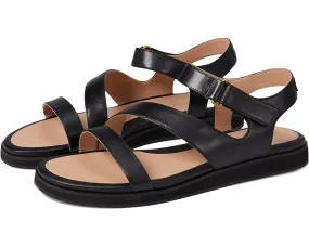 Cole Haan Mirabelle Black Leather Strappy Flat Sandals, Open Toe Ankle Strap