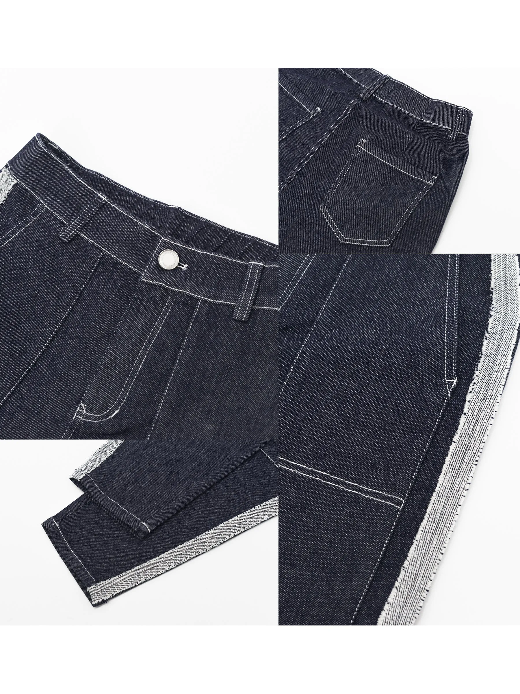 Contrast Topstitch Cropped Tapered Jeans