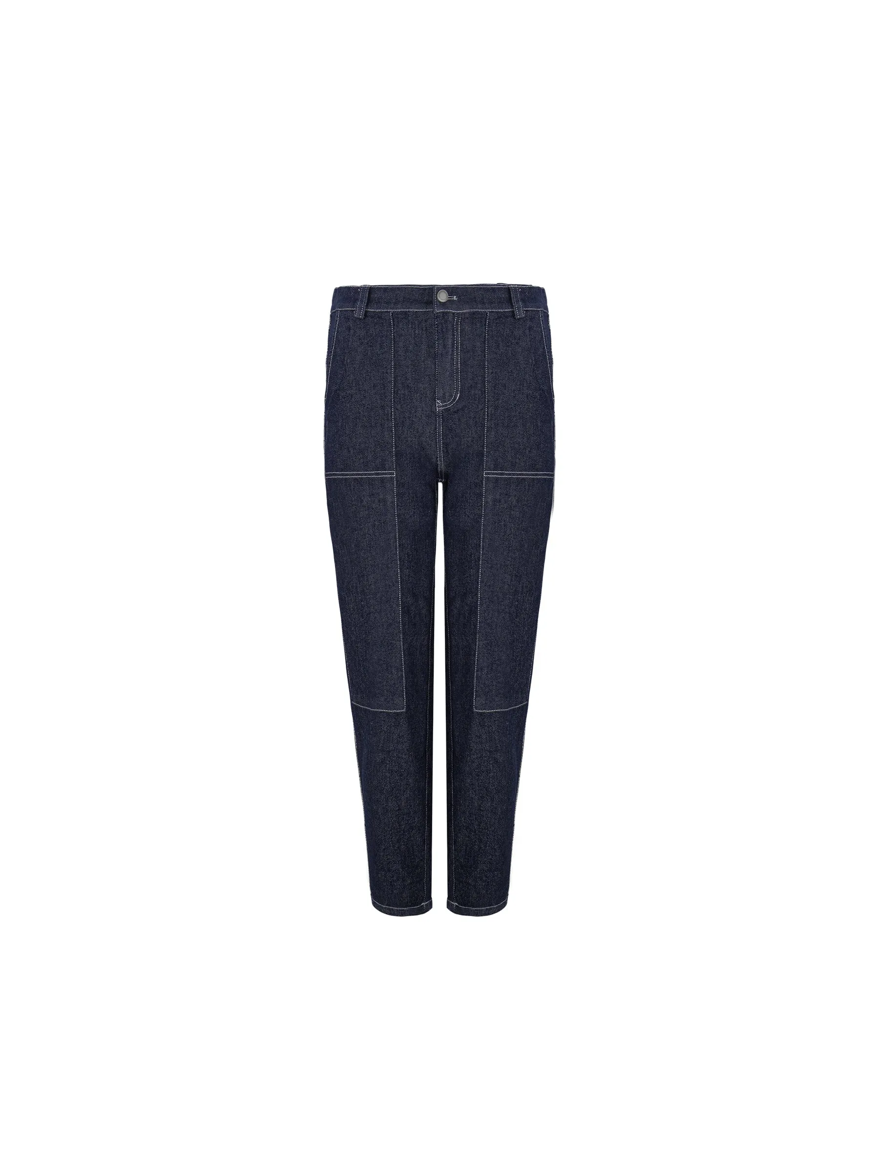 Contrast Topstitch Cropped Tapered Jeans