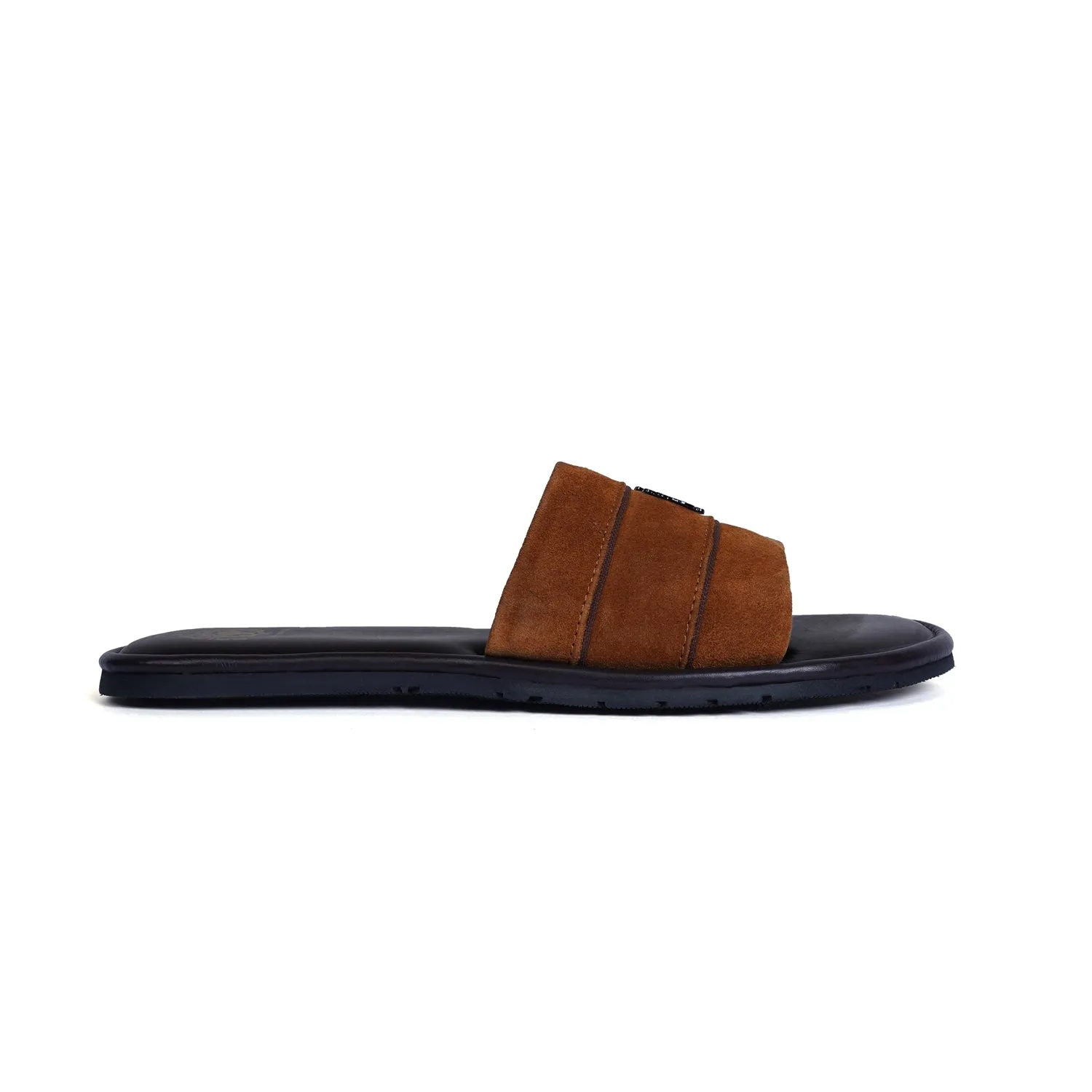 Contrasting Strap Slide-in Slippers with Orange Suede Leather by BRUNE & BARESKIN