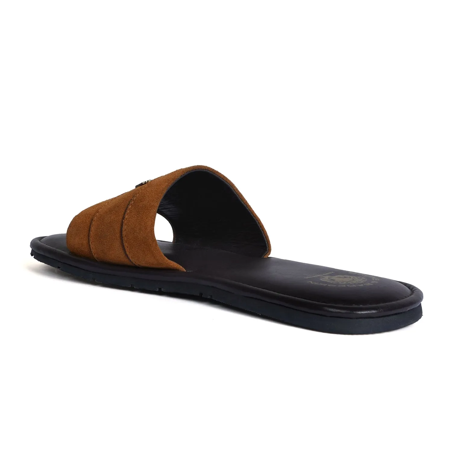 Contrasting Strap Slide-in Slippers with Orange Suede Leather by BRUNE & BARESKIN