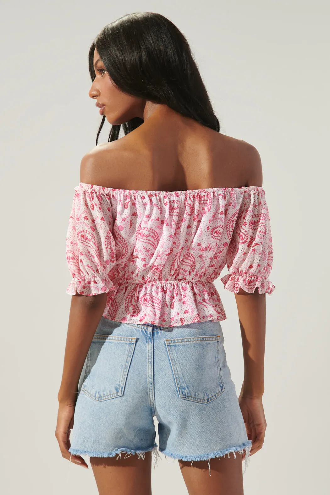 Corinna Paisley Edith Off the Shoulder Ruffle Top