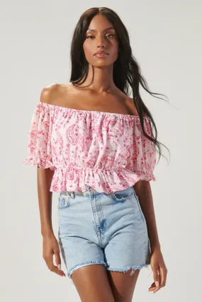 Corinna Paisley Edith Off the Shoulder Ruffle Top