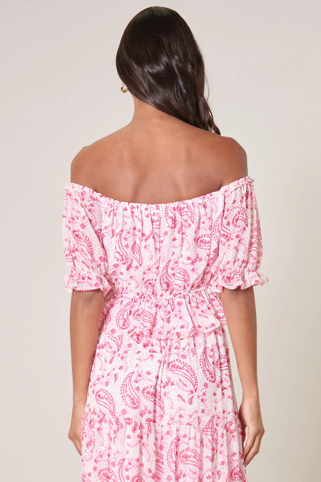 Corinna Paisley Edith Off the Shoulder Ruffle Top