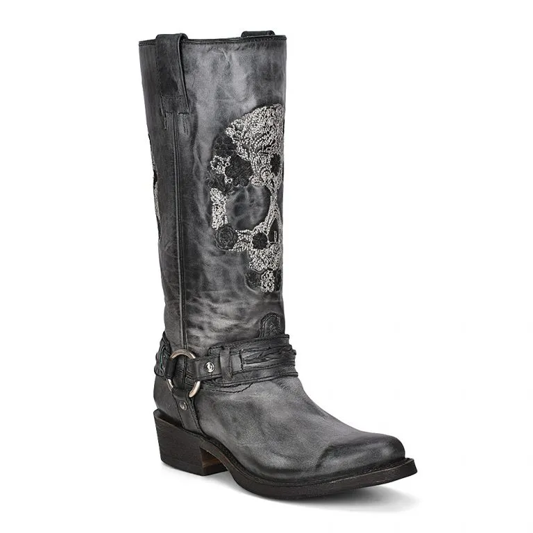 Corral Women's Size 13 Skull Embroidered Western Motorcycle Boot with Harness