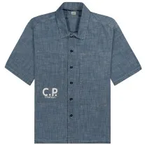 C.P. Company Chambray Painted Logo Shirt Stone Bleach