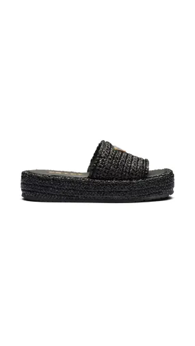 Black Crochet Flatform Slides