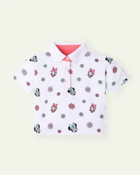 Cropped Polo Shirt with Flower Pattern.