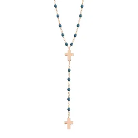 Rose Gold Cross Charm Gigi Jeans Rosary, 16.5