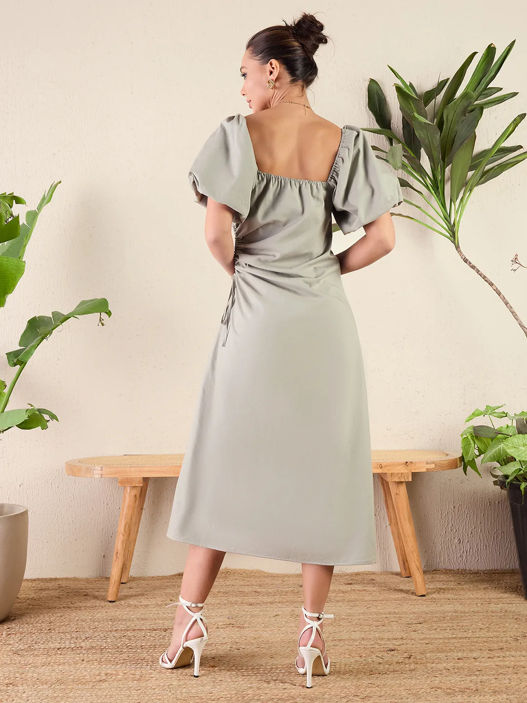 Cut-Out Midi Dress in Cotton Poplin Fabric