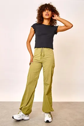 Daisy Street Relaxed Mid Rise Flared Nylon Trousers