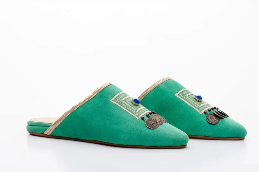 Green Suede Moroccan Slipper - Dana