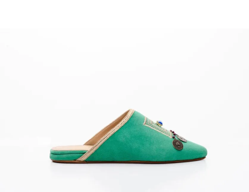 Green Suede Moroccan Slipper - Dana