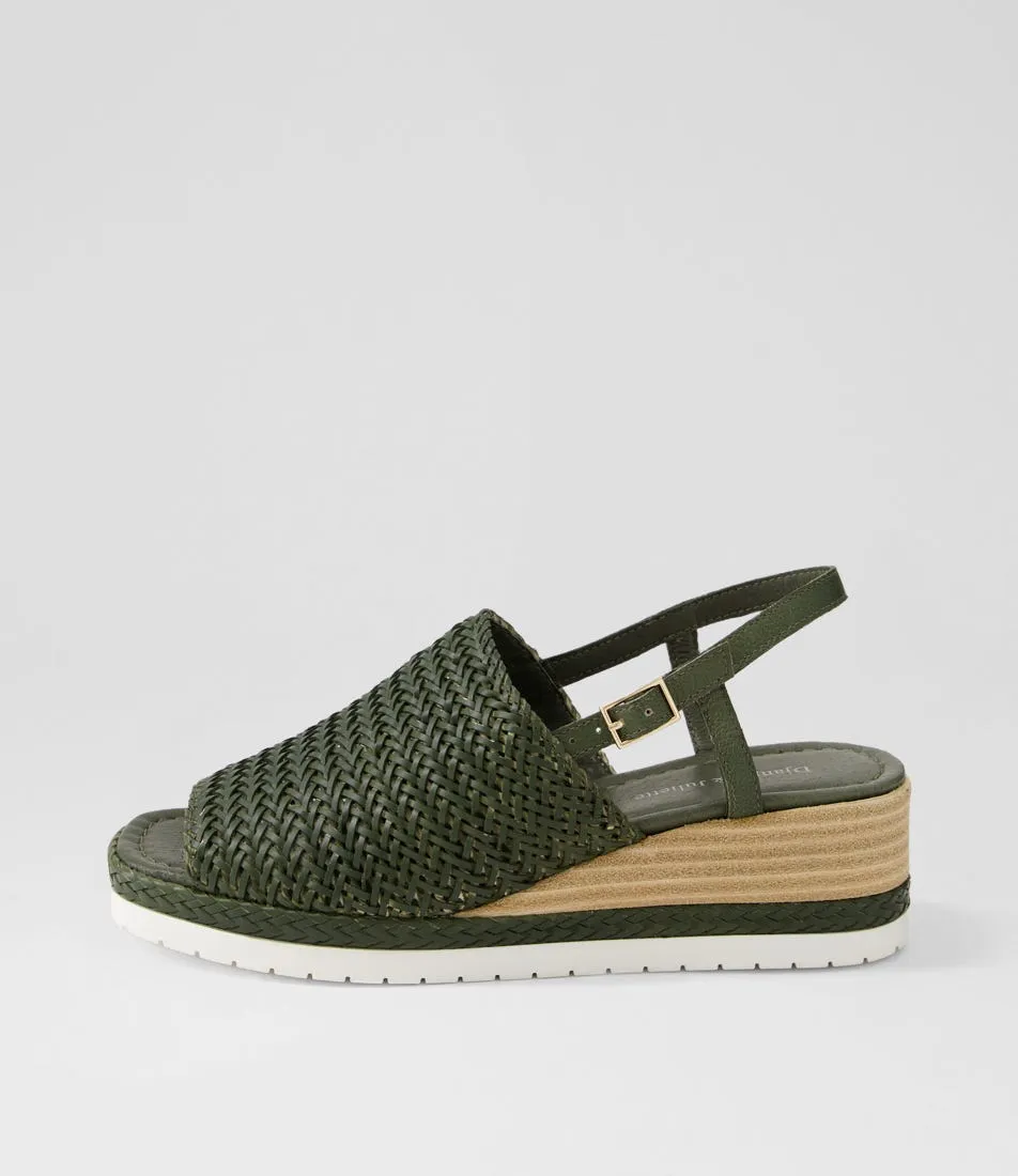 DJANGO & JULIETTE Issah Olive Weave Leather Espadrilles